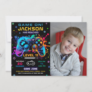 Game Op Niveau Omhoog Videogame Verjaardagsfoto Kaart