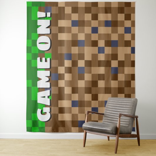 Game op Pixelated Block Gaming Verjaardag Achtergr Wandkleed (In situ)