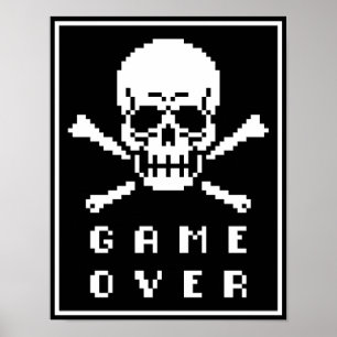 Game over 8-bits Skull Crossbones Pixel Art Poster