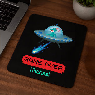 'Game Over' Alien Vliegende UFO Ruimteschip, Pixel Muismat