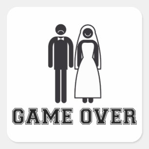 Game over, bruid en bruidegom, bruiloft paar vierkante sticker