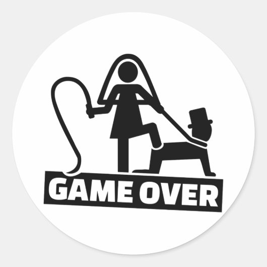 Game over bruiloft ronde sticker (Voorkant)