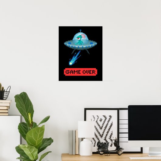 'Game Over' Buitenaards Vliegend UFO Ruimteschip, Poster (Thuiskantoor)