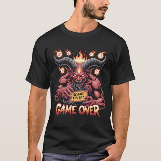 Game Over Devil Retro Gaming Tee | 8-Bit Satanic D T-shirt (Voorkant)
