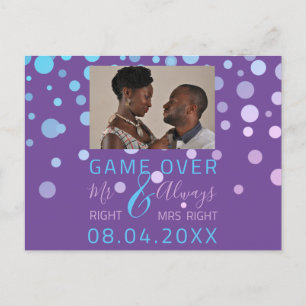 Game over Funny Save the Date Weddenschap Paarse P Briefkaart