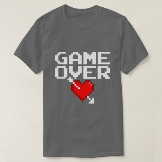 Game over gamer Valentijn met 8-bits gamingpixel T-shirt (Design voorkant)