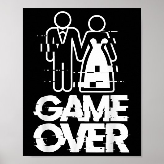 Game Over Glitch Bruid Bruidegom Funny Wedding Poster (Voorkant)