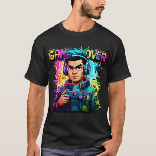 Game Over Glitch T-Shirt Retro Neon Gamer T-shirt