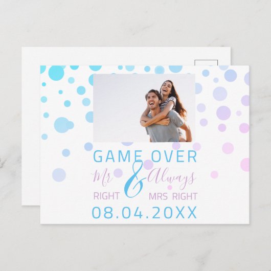 Game Over Grappig Save De Datum Bruiloft Wit Foto Briefkaart (Voorkant / Achterkant)