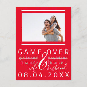 Game Over Grappige Bewaar De Datum Foto rood Wit Briefkaart