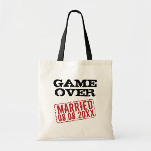 Game Over grappige canvas tas met trouwdatumstempe