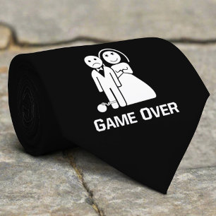 Game Over Grappige Huwelijksspreuk Zwart en Wit Stropdas