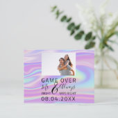 Game over holografisch grappig sparen de datumbrui briefkaart (Staand voorkant)