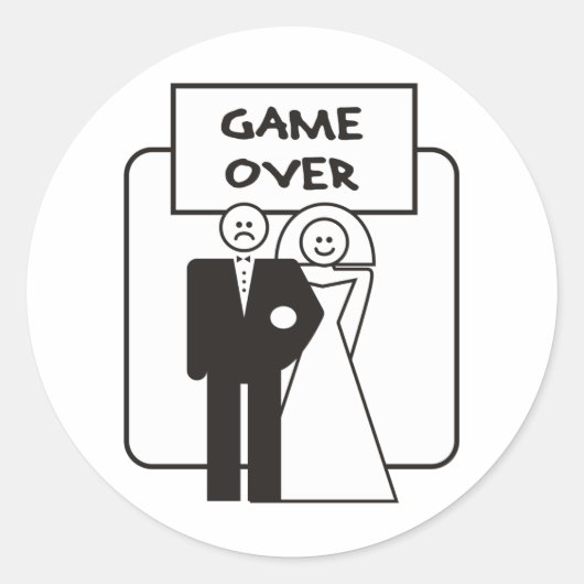 Game over huwelijk ronde sticker (Voorkant)