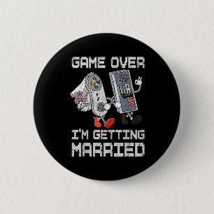Game over, ik ga trouwen gamer vrijgezellenfeest ronde button 5,7 cm