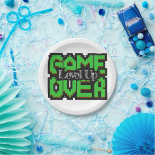 Game Over, Level Up: Pixelated Retro Game World Papieren Bordje