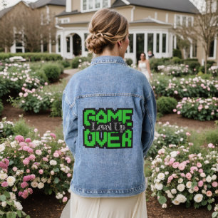 Game Over, Level Up: Retro Pixel Sandbox Avontuur Denim Jacket