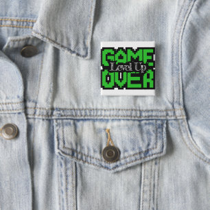 Game Over, Level Up: Retro Pixel Sandbox Avontuur Vierkante Button 5,1 Cm