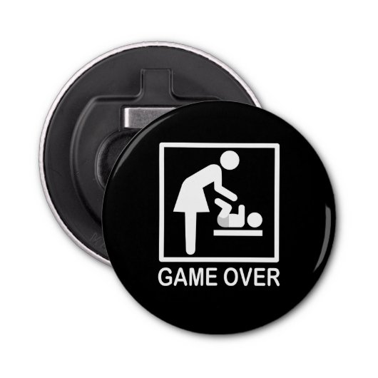 Game over mam Funny Black en White Pictogram Button Flesopener (Voorkant)
