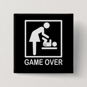 Game over mama Humoureus Pictogram Vierkante Button 5,1 Cm