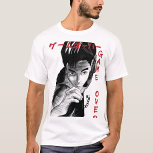 Game Over Manga Stijl Gamer Schets Grafische T-Shi T-shirt