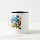 Game Over Mug – Classic Gamer Cup with Retro Sty Tweekleurige Koffiemok (Voorkant links)