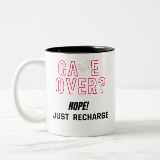 Game Over Nee Gewoon Opladen Neon Gamer Tweekleurige Koffiemok