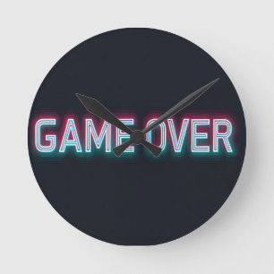 Game Over Neon Sign Retro Glowing Arcade Design Ronde Klok
