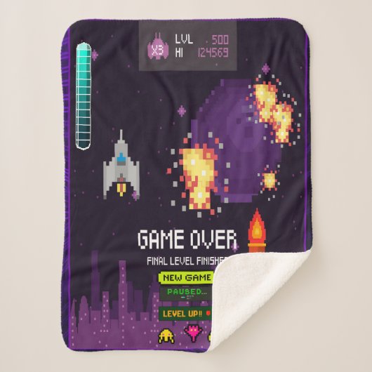 Game over purple blanket sherpa deken (Voorkant)
