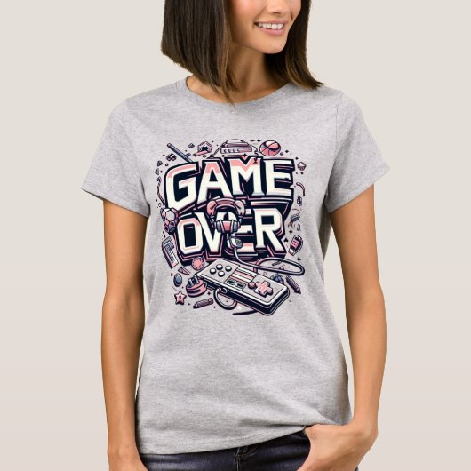 Game Over: Retro Pink & Blue Gaming Vibes T-shirt (Voorkant)