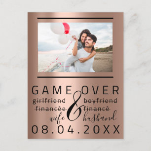 Game over Skinny Funny Save the Date Couple Photo Briefkaart