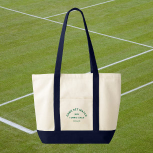 Game Set Match groene rand met marineblauwe afwerk Tote Bag