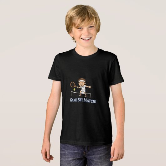 Game Set Match Tennis Cartoon Ontwerp Tri-Blend Shirt (Voorkant volledig)