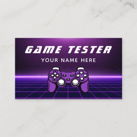 Game Tester Developer Gamer Futuristic Paarse Visitekaartje (Voorkant)