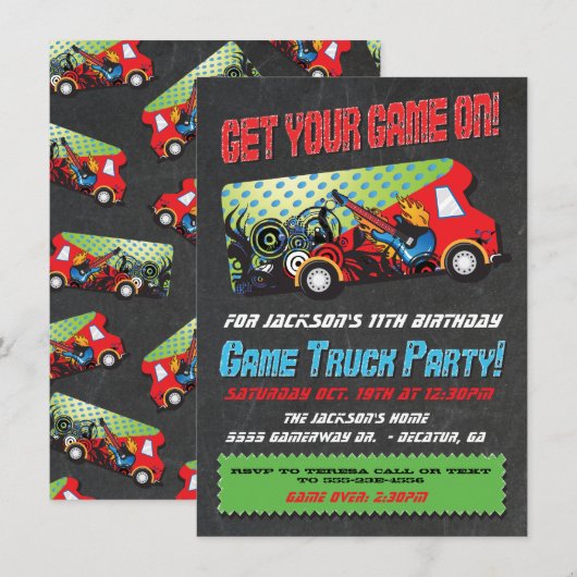 Game Truck Party-uitnodigingen Kaart (Voorkant / Achterkant)