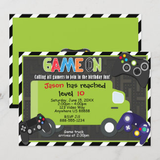 Game Truck Video Game Birthday Uitnodiging