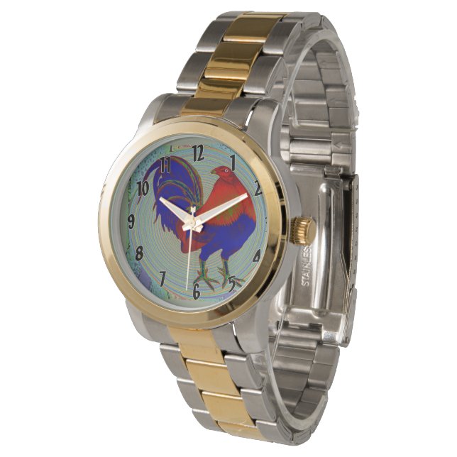 Gamecock: Impressionist Rooster Horloge (Gekanteld)