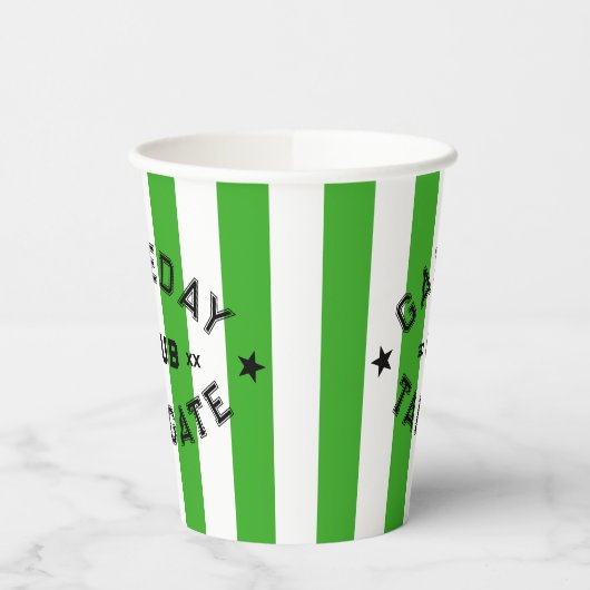 Gameday Tailgate Club Green Stripe Custom Party Papieren Bekers (Links)