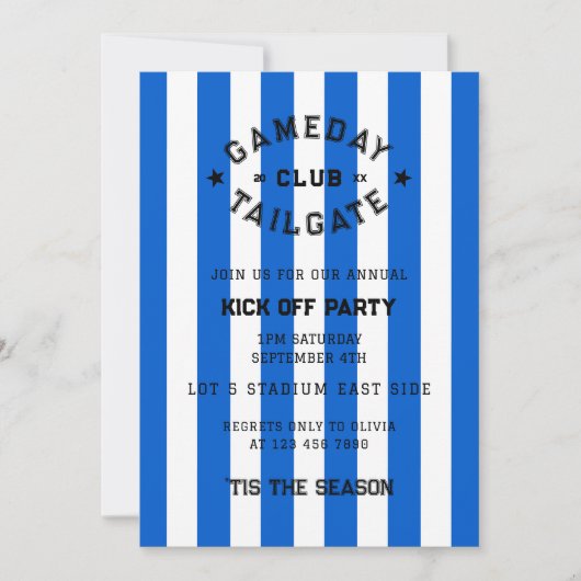 Gameday Tailgate Club start met Party Blue Team Kaart (Voorkant)