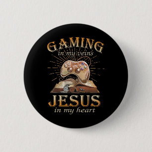 Gamen in mijn aderen Jezus in mijn hart Ronde Button 5,7 Cm