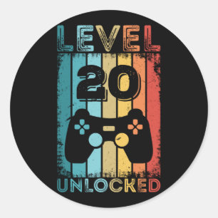 Gameniveau 20 ontgrendeld 20e verjaardag Gift Game Ronde Sticker