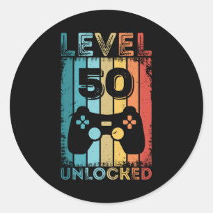 Gameniveau 50 ontgrendeld 50e verjaardag Gift Game Ronde Sticker