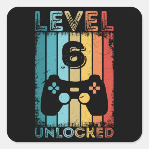 Gameniveau 6 ontgrendeld 6e verjaardag Gift Gamer Vierkante Sticker