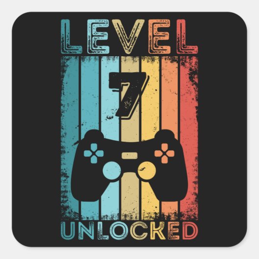 Gameniveau 7 Ontgrendeld 7e verjaardag Gift Gamer Vierkante Sticker (Voorkant)