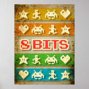 Gamer 8 Bits Pixels Arcade Poster