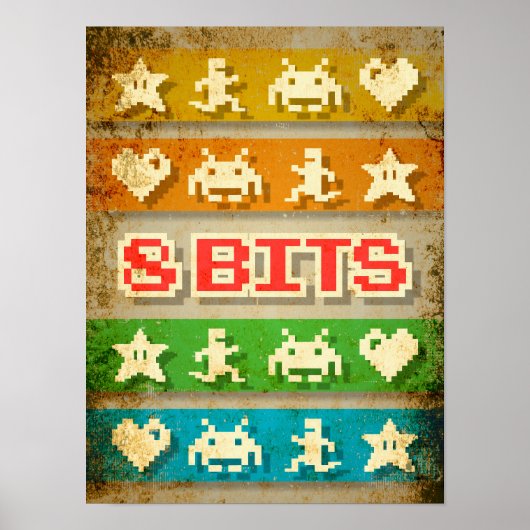 Gamer 8 Bits Pixels Arcade Poster (Voorkant)