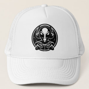 Gamer Alien met controller en hoofdtelefoon Trucker Pet