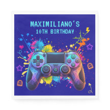 Gamer Birthday Blue Splatter Paint Video Game