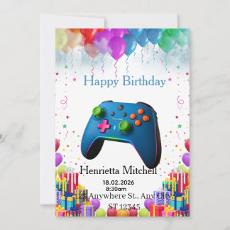 Gamer Birthday Invitation Card | Video Game Party 