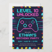 Gamer Birthday Invitation  Pixel Video Game Party (Devant)